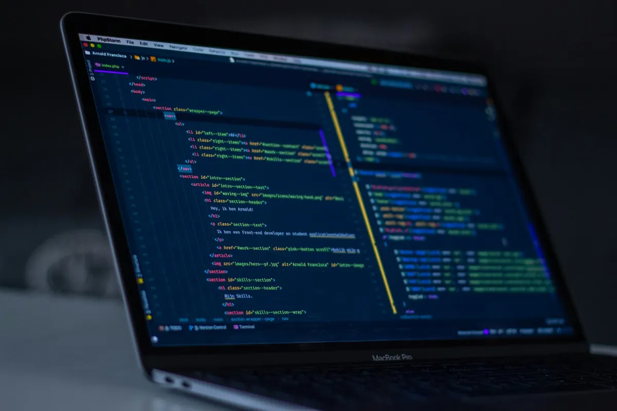 Source code on a laptop screen